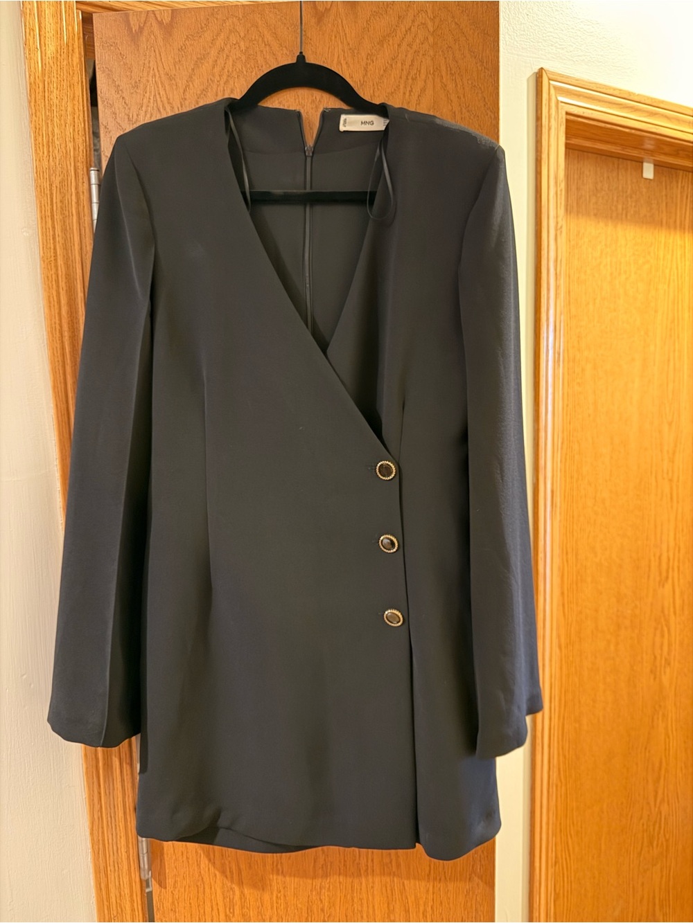 Mango Black Blazer-Style Mini Dress with Gold Buttons